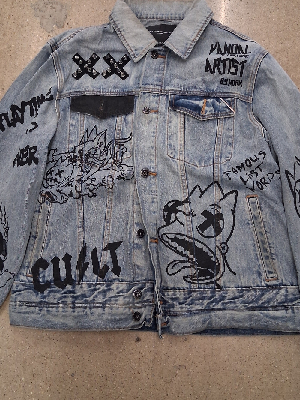 Cult of Individuality Light Blue Denim Jacket with Classic Toons Art!